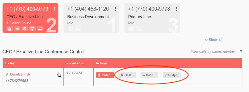 Deaf, Boot, and Nudge buttons on Branded Bridge Line user interface